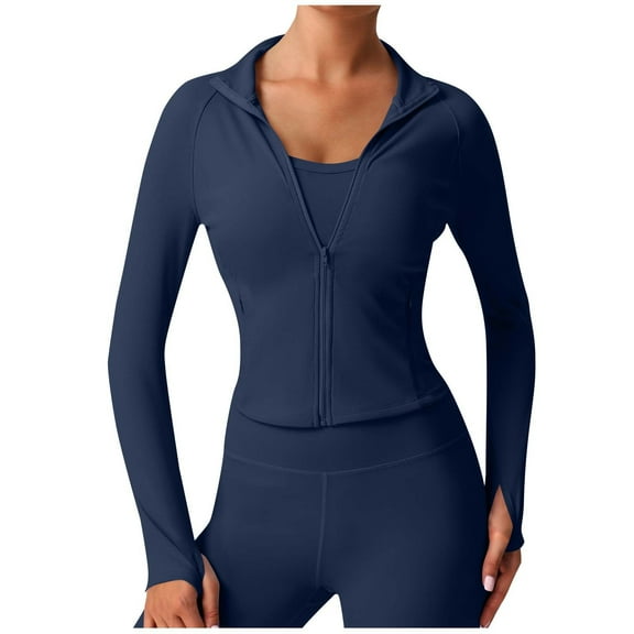 HTNBO Womens Cropped Slim Fit Workout Jacket Weightless Track Athletic Full Zip Up Tops with Thumb Holes