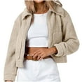 thumbnail image 1 of HTNBO Womens Cropped Zip Up Lapel Shaggy Teddy Fleece Jacket Faux Fur Coat, 1 of 5