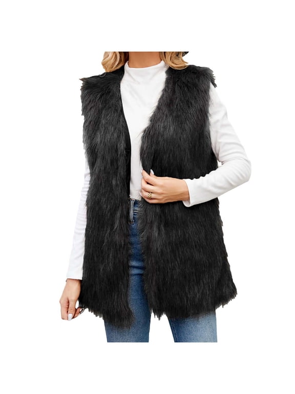 Womens Faux Fur Vest Winter Warm Short Coat Fluffy Shaggy Sleeveless Jacket Fashion Casual Fuzzy Outerwear
