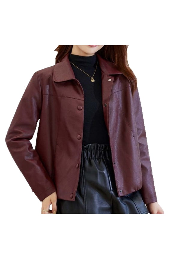 Womens Faux Leather Motorcycle Jacket Trendy Pockets Bomber Cropped Jackets Coat Outerwear