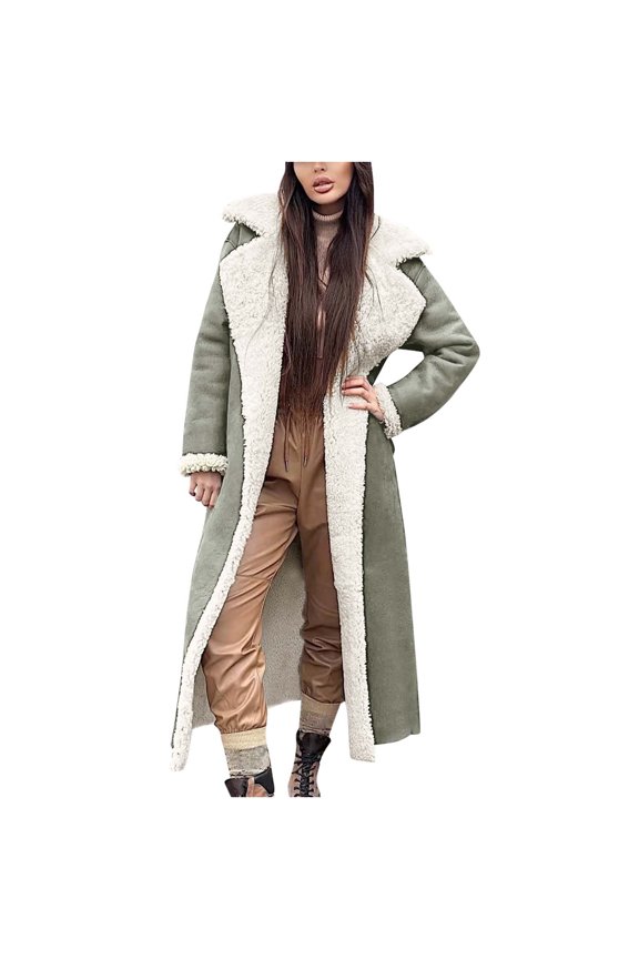 Womens Faux Sherpa-Lined Jackets Fuzzy Fleece Lapel Long Sleeve Coat Sherpa Winter Warm Lined Coat Suede Outerwear