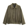 thumbnail image 1 of HTNBO Womens Faux Suede Bomber Jacket Casual Lapel Pilot Cropped Coat Oversized Long Sleeve Zip Up Jacket Outerwear, 1 of 2