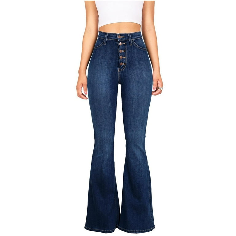 HTNBO Womens Flare Jeans Casual High Waisted Wide Leg Classic Bell Bottom  Denim Pant 