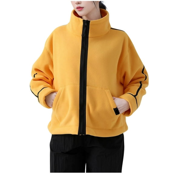 HTNBO Womens Fleece Jacket Zip Up Sherpa Coats Fall Winter Trendy Fuzzy Mock Neck Jackets Coat with Pockets