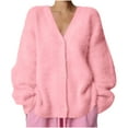 thumbnail image 1 of HTNBO Womens Fuzzy Cardigan Sweater V Neck Long Sleeve Button Down Slouchy Furry Knit Sweaters, 1 of 6