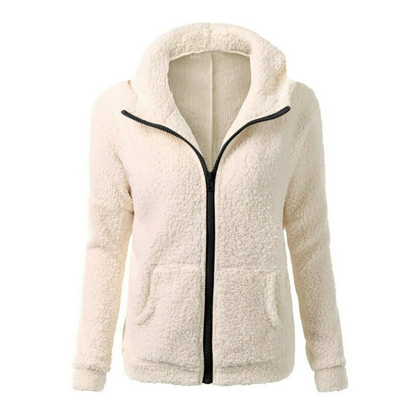 HTNBO Womens Fuzzy Jackets Winter Fleeced Warm Hoodie Cardigan Oversized Full Zip Sherpa Sweatshirt Coat Pocket
