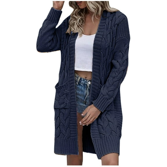 HTNBO Womens Long Cardigan Coats Thin Stylish Cable Knit Maxi Sweater Open Front Coatigan Outerwear