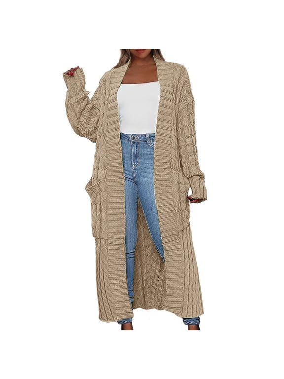 Womens Long Cardigan Sweaters Fall Open Front Coat Long Sleeve Cable Knit Maxi Outerwear Trendy Jacket Clothes