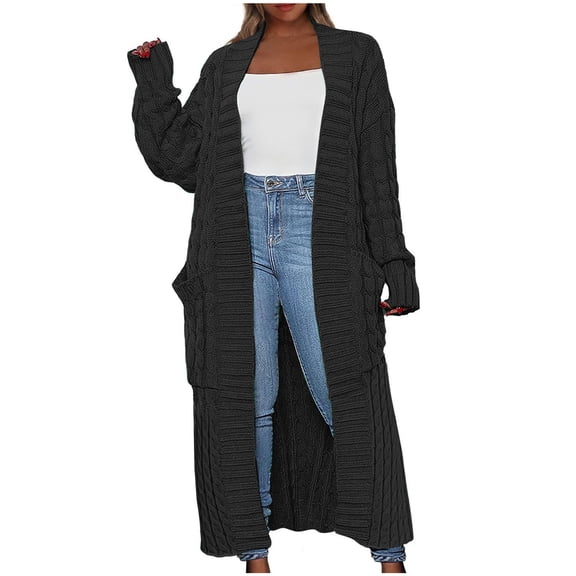 HTNBO Womens Long Cardigan Sweaters Fall Open Front Coat Long Sleeve Cable Knit Maxi Outerwear Trendy Jacket Clothes