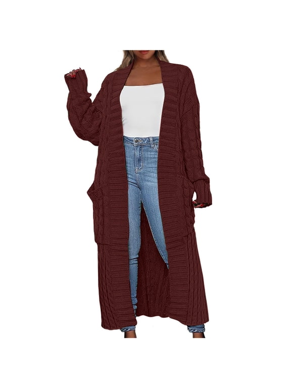 Womens Long Cardigan Sweaters Fall Open Front Coat Long Sleeve Cable Knit Maxi Outerwear Trendy Jacket Clothes