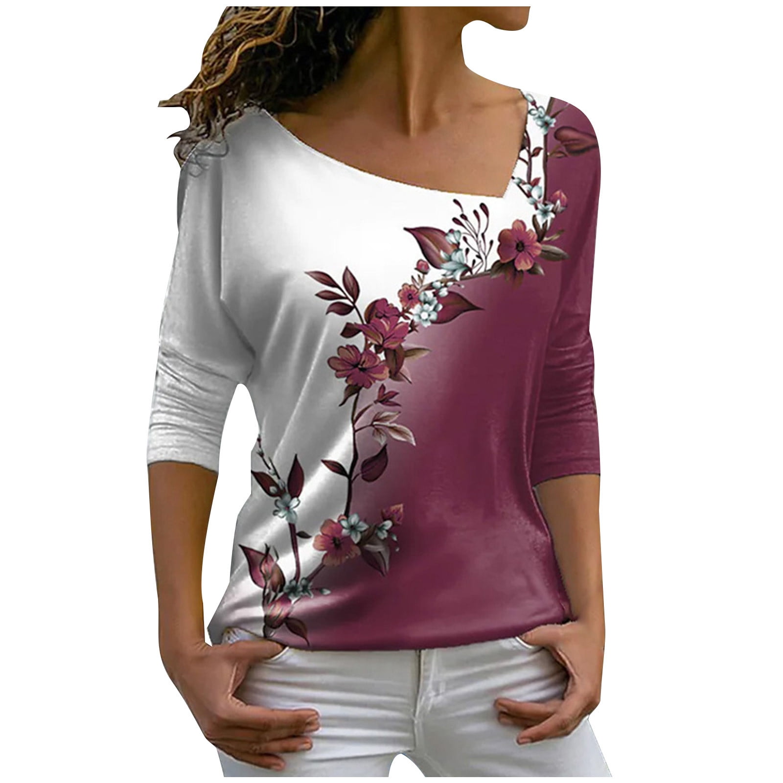 HTNBO Womens Long Sleeve Tops under $6.00 Long Sleeve Flower Print ...