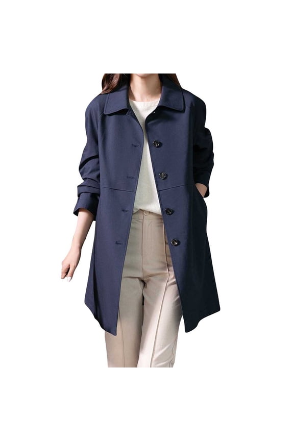 Womens Mid Length Single Breasted Coat Classic Spring Fall Elegant Jackets Casual Trench Coats Outerwear