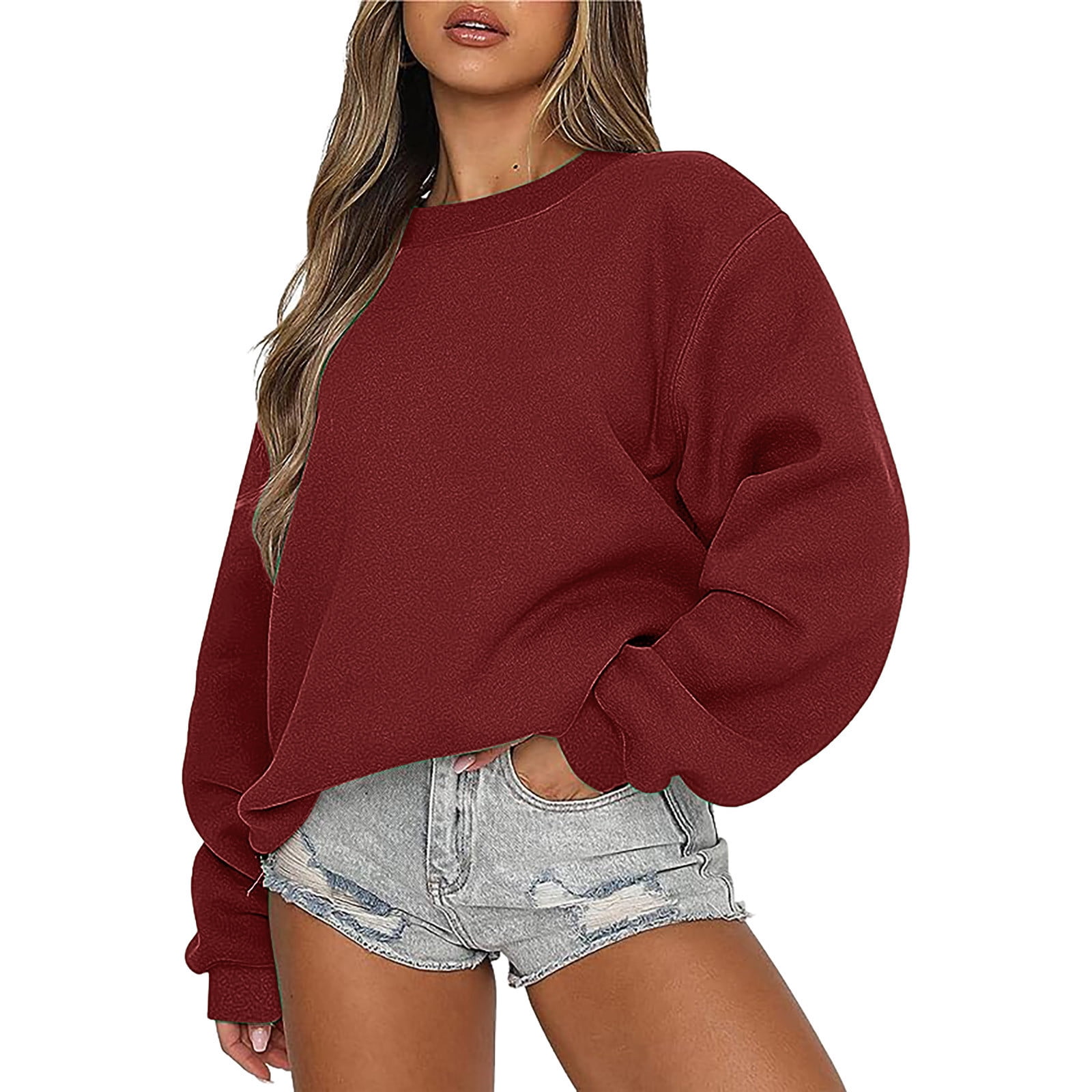 HTNBO Womens Oversized Crewneck Sweatshirts Fall Long Sleeve Teen