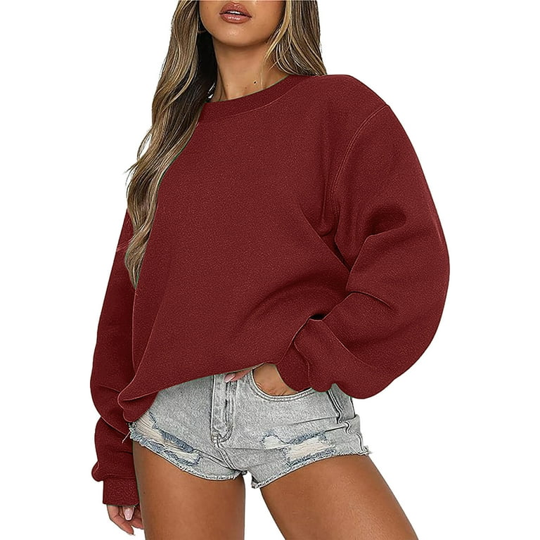 HTNBO Womens Oversized Crewneck Sweatshirts Fall Long Sleeve Teen Girls  Outfits Preppy Cute Winter Clothes 