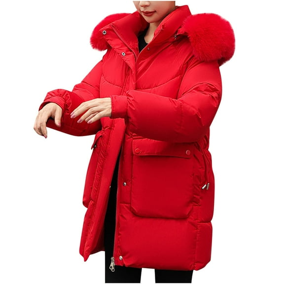 HTNBO Womens Parka Casual Long Outwear Winter Hooded Coat Female Winter Jacket Women Winter Down Cotton Jackets Coats