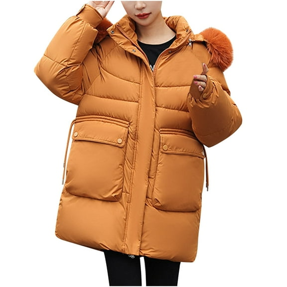 HTNBO Womens Parka Casual Long Outwear Winter Hooded Coat Female Winter Jacket Women Winter Down Cotton Jackets Coats