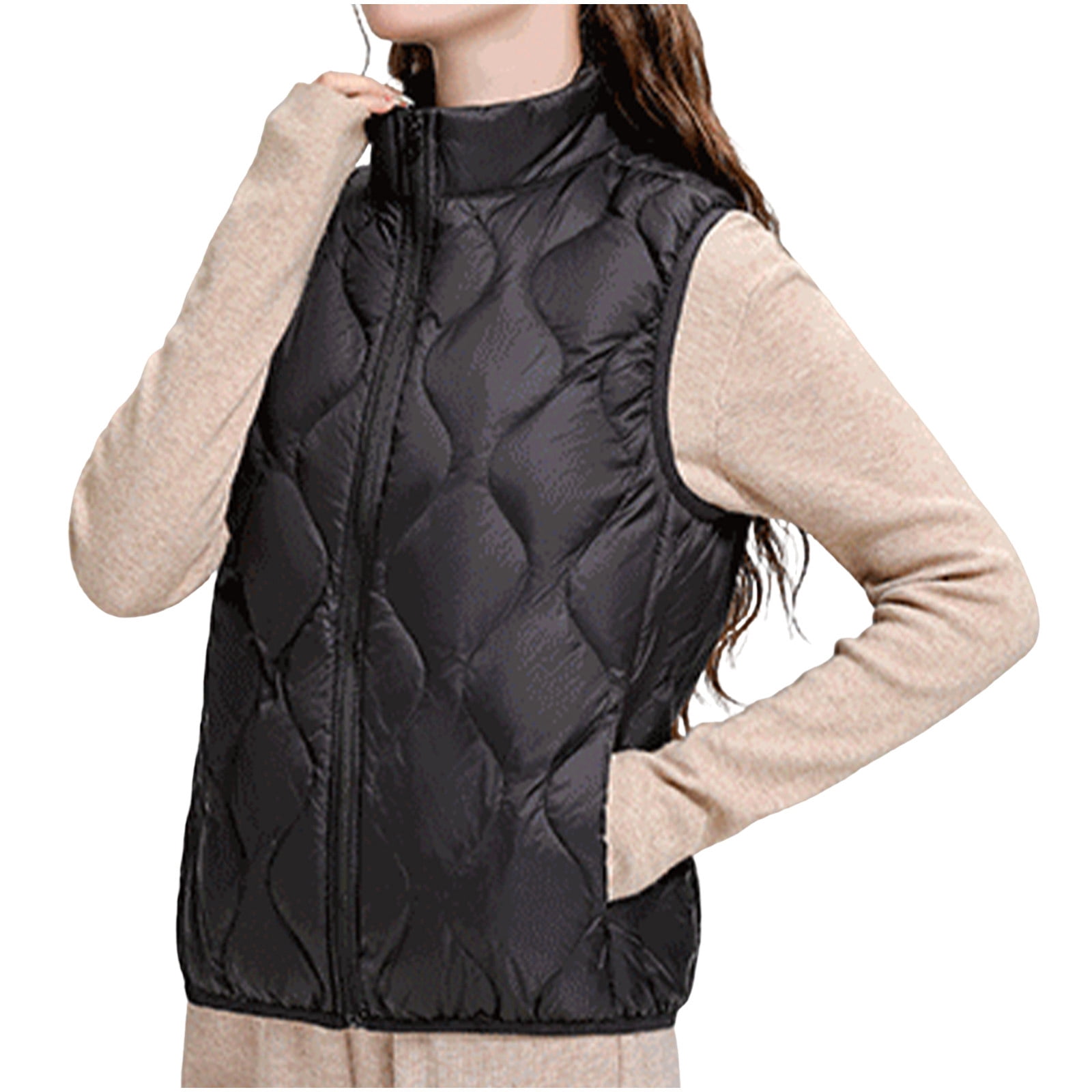 Women's Lightweight Puffer Vest – Stand Collar Quilted Sleeveless