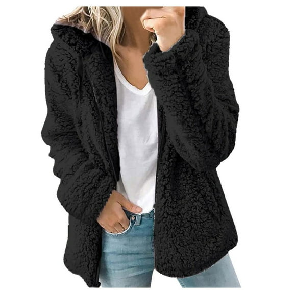 HTNBO Womens Sherpa Jacket Oversized Fleece Jacket Teddy Coats Open Front Hooded Fuzzy Cardigan with Pocket