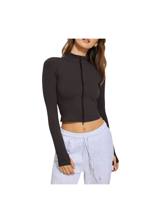 Womens Slim Fit Cropped Workout Yoga Tops Lightweight Zip Up Athletic Jacket Going Out Tight Shirts