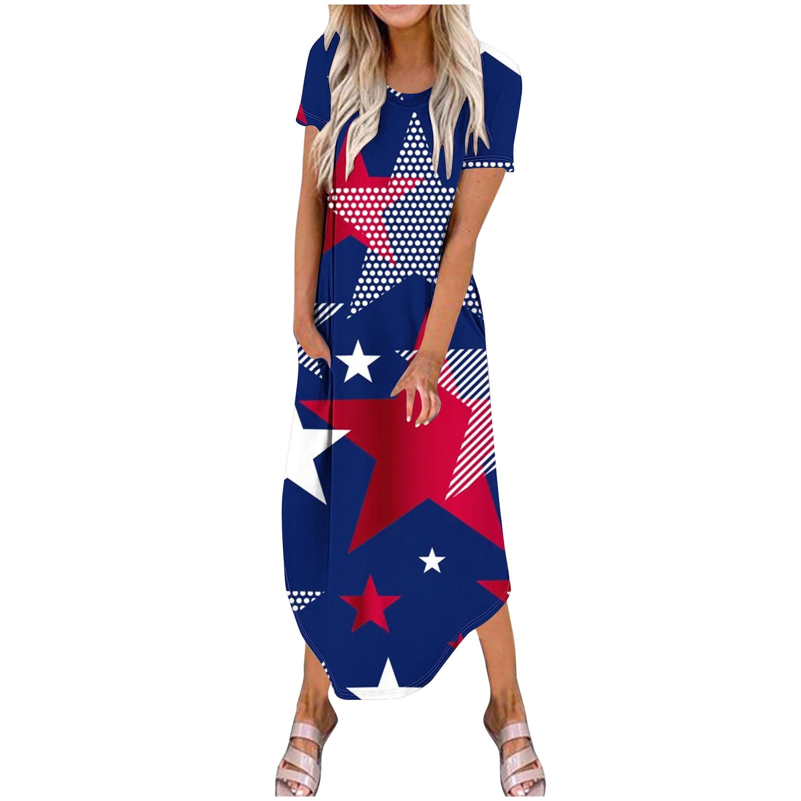 HTNBO Womens Summer Dresses 2024 Trendy Independence Day Casual Short