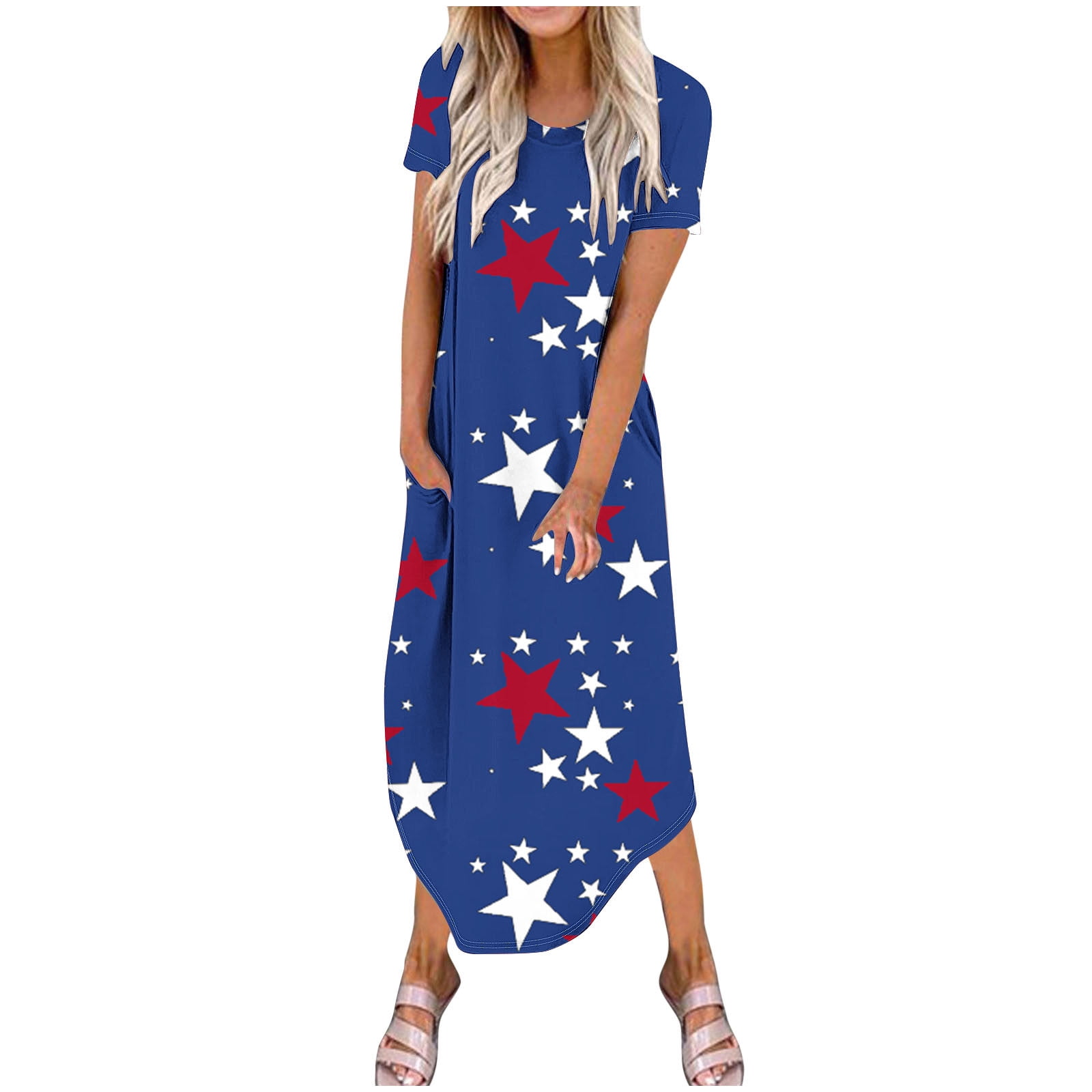 HTNBO Womens Summer Dresses 2024 Trendy Independence Day Casual Short