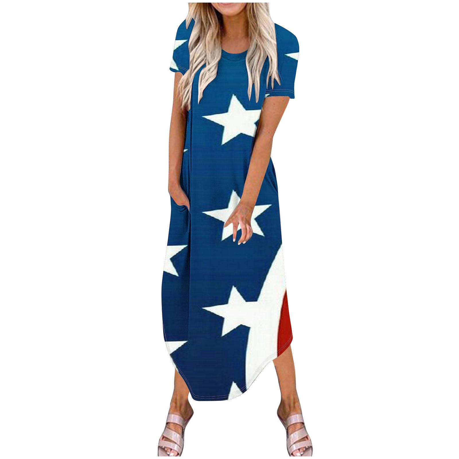 HTNBO Womens Summer Dresses 2024 Trendy Independence Day Casual Short