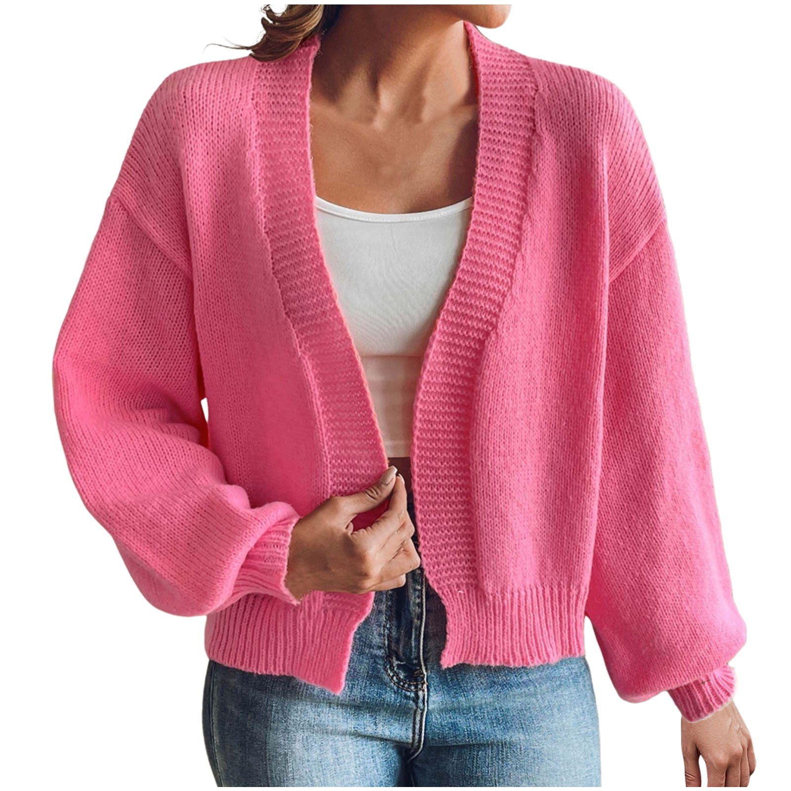 HTNBO Womens Sweaters Casual Long Lantern Sleeve Sweater Open