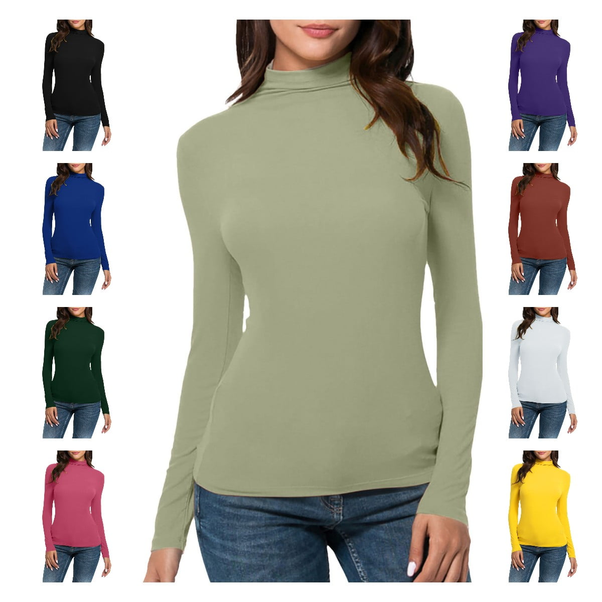 Htnbo Womens Turtle Neck Blouse Casual Winter Fall Spring Long Sleeve Tunic Tops Juniors Turtleneck Solid Slim Fit Shirts Fall Winter Sa vings