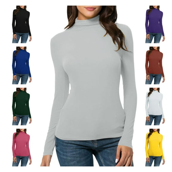 HTNBO Womens Turtle Neck Blouse Casual Winter Fall Spring Long Sleeve Tunic Tops Juniors Turtleneck Solid Slim Fit Shirts