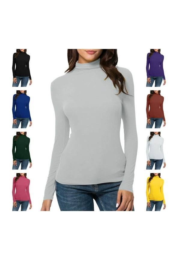Womens Turtle Neck Blouse Casual Winter Fall Spring Long Sleeve Tunic Tops Juniors Turtleneck Solid Slim Fit Shirts
