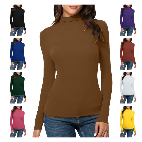 HTNBO Womens Turtle Neck Blouse Casual Winter Fall Spring Long Sleeve Tunic Tops Juniors Turtleneck Solid Slim Fit Shirts Fashion