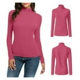 thumbnail image 1 of HTNBO Womens Turtle Neck Blouse Casual Winter Fall Spring Long Sleeve Tunic Tops Juniors Turtleneck Solid Slim Fit Shirts Hot Pink XL, 1 of 6