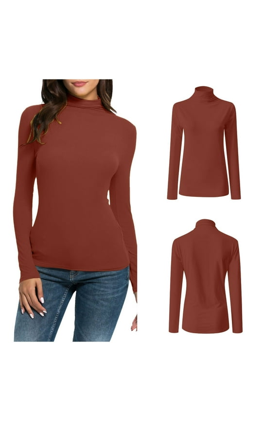 Womens Turtle Neck Blouse Casual Winter Fall Spring Long Sleeve Tunic Tops Juniors Turtleneck Solid Slim Fit Shirts Red XXL