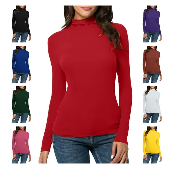 HTNBO Womens Turtle Neck Blouse Casual Winter Fall Spring Long Sleeve Tunic Tops Juniors Turtleneck Solid Slim Fit Shirts