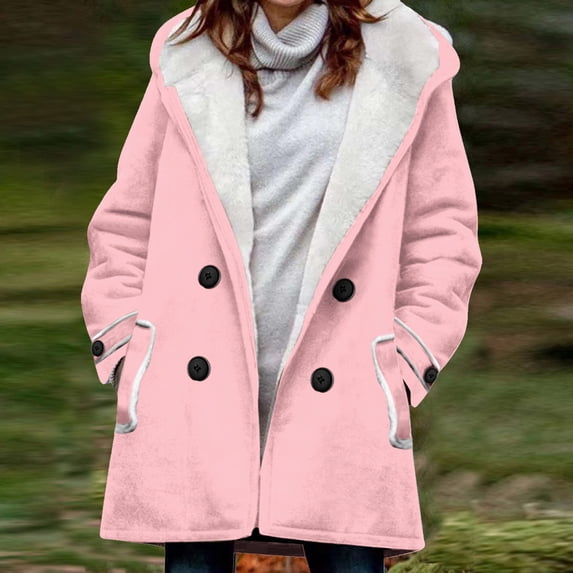 HTNBO Womens Winter Coats Outerwear Ladies Fleece Jackets with Hood Long Coats for Cold Weather Terra and
