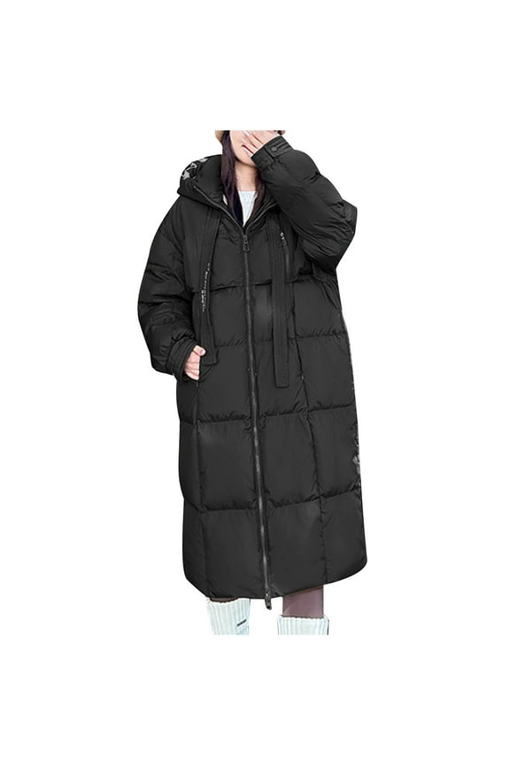 Womens Winter Down Coat Warm Quilted Puffer Jackets Maxi Long Thicken Parka Hooded Anorak Loose Fit Overcoat Outwear