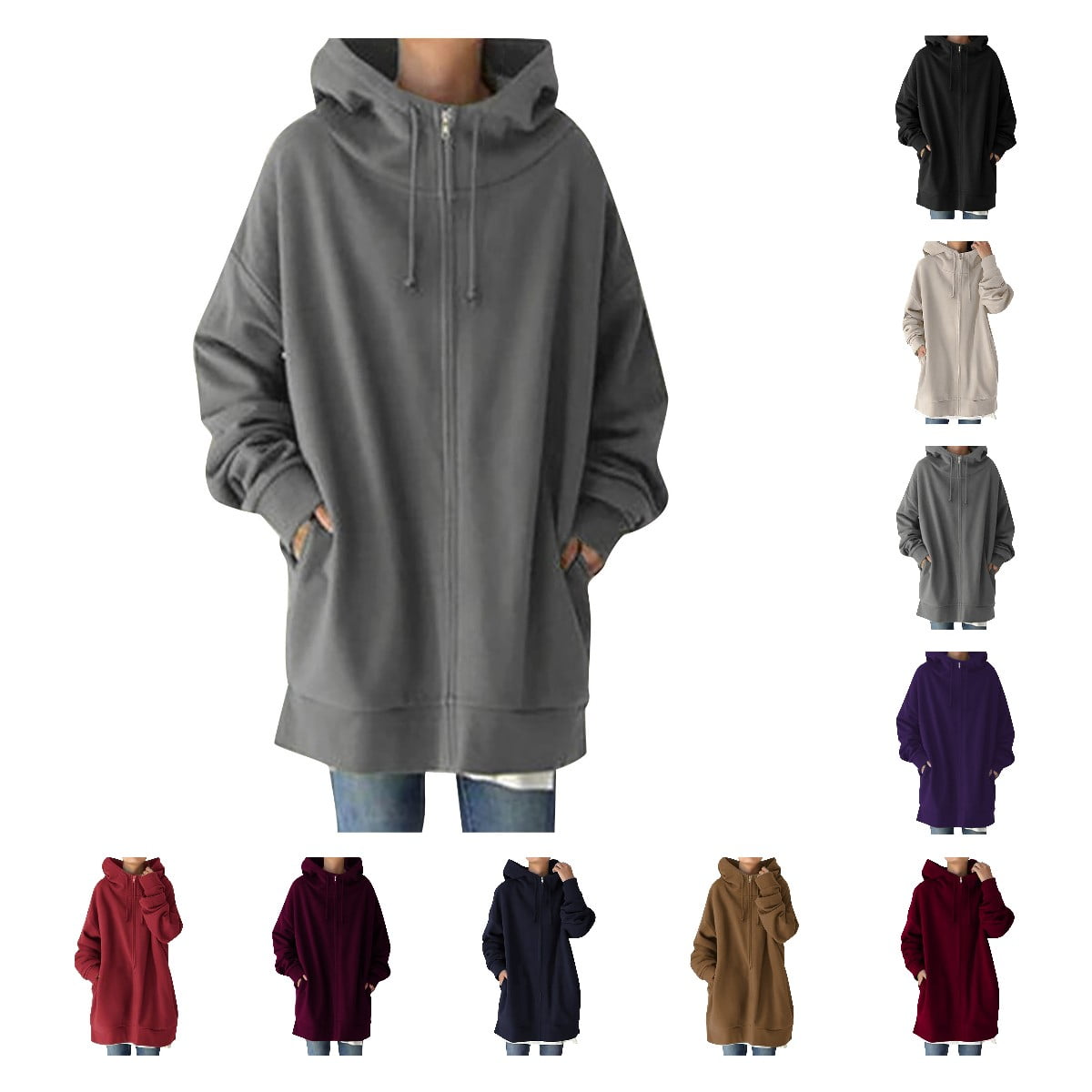 FIYOTE Women's Lightweight Zip Up Hoodie - Long Sleeve Hooded Sweatshirt With Pockets - Casual Loose Fit Jacket (D-Pink, Small)