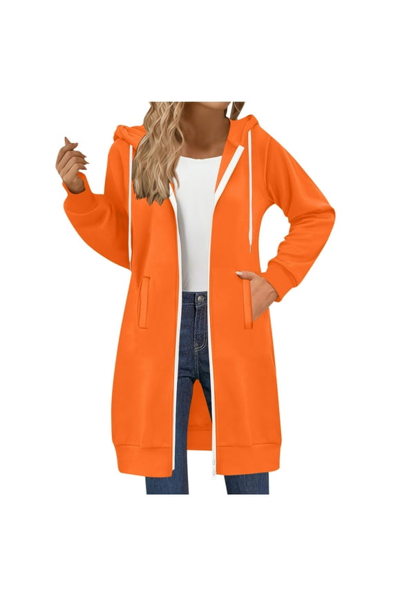 Women's Long Tunic Hoodie with Pockets - Full Zip Up Fleece Pullover Sweatshirt for Fall