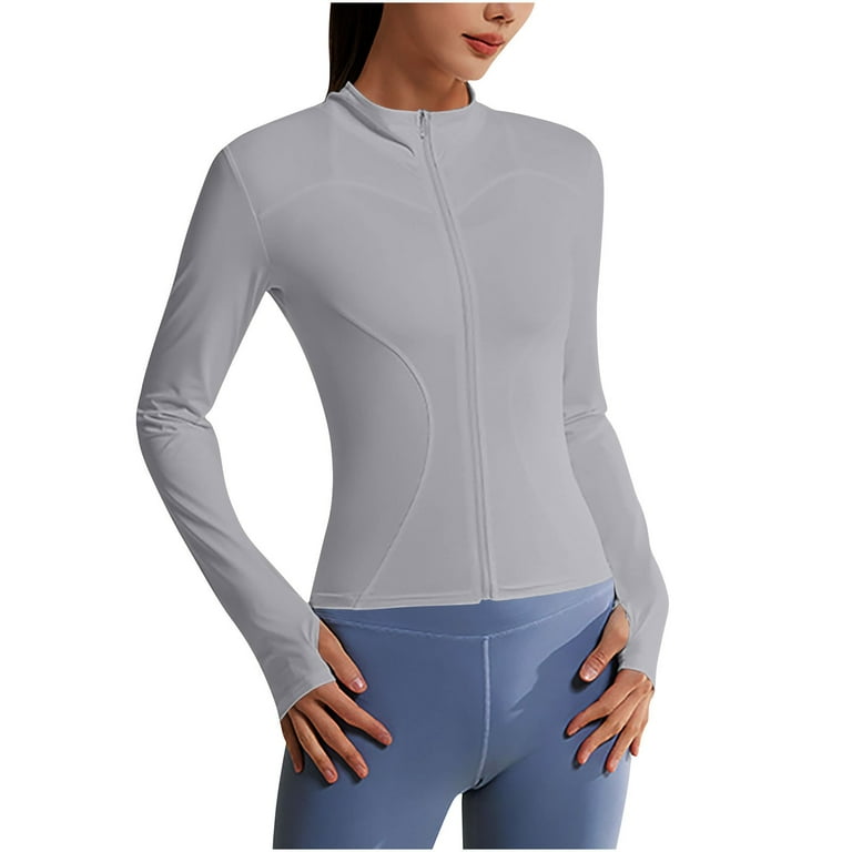 HTNBO Womens Zip Up Workout Jackets Lightweight Athletic Slim Fit