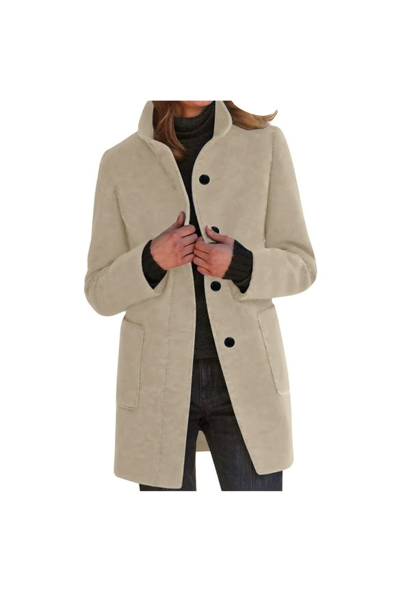 Wool Coat for Women Plus Size Thicken Pea Coats Stand Collar Single Breasted Trench Coat Winter Jackets