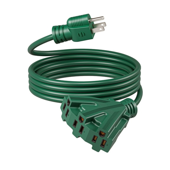 DEWENWILS 12 ft Outdoor Extension Cord with Multiple 3 Outlets 3 Prong 16 AWG SJTW for Outside Green Color