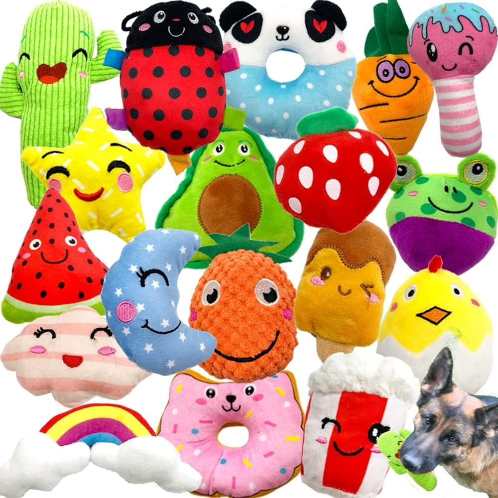 HTOY 18 Pack Dog Squeaky Toys Cute Stuffed Pet Plush Puppy Chew for Small Medium Pets - Bulk
