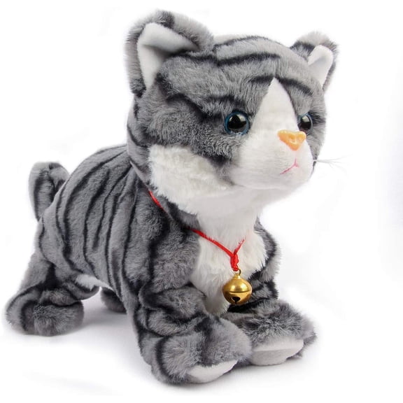 HTOY Interactive Robot Cat Sound Control Electronic Plush Toy Gray | Soft plush electronic cat pet responds to sound & movement. Safe interactive toy bringing realistic fun and joy to kids.