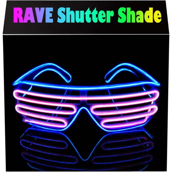 HTOY Light Up Flashing Shutter Neon Rave Glasses El Wire LED Sunglasses Glow DJ Costumes For Party, 80s, EDM RB03 (Blue - Pink)