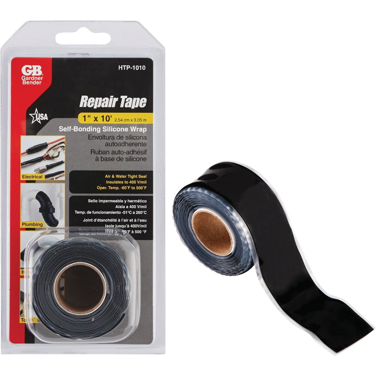 Vortex Self-Bonding Silicone Repair Tape - 1 In x 10 Ft, Black