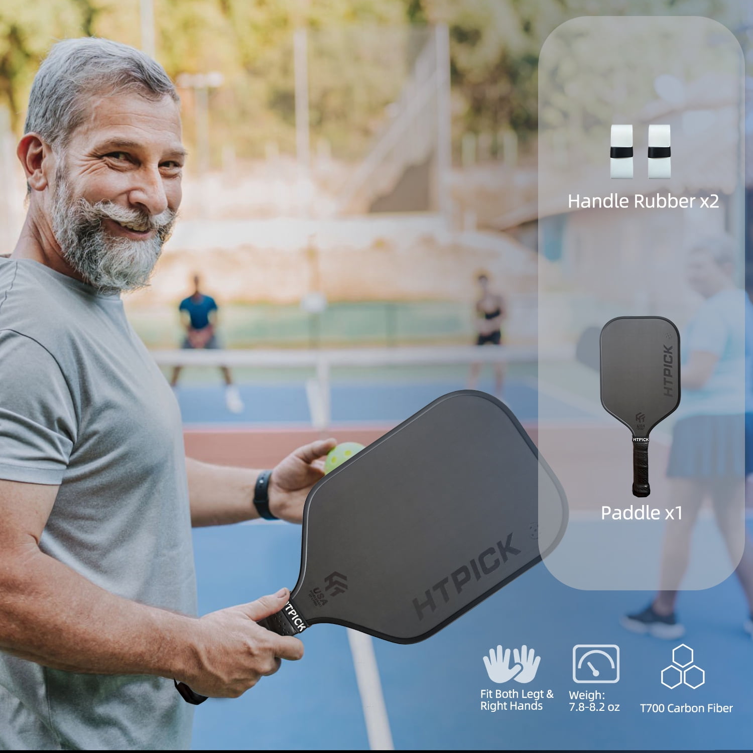 HTPICK Pickleball Paddle T700 Carbon Fiber Cold-Pressed Textured Black 1 Count