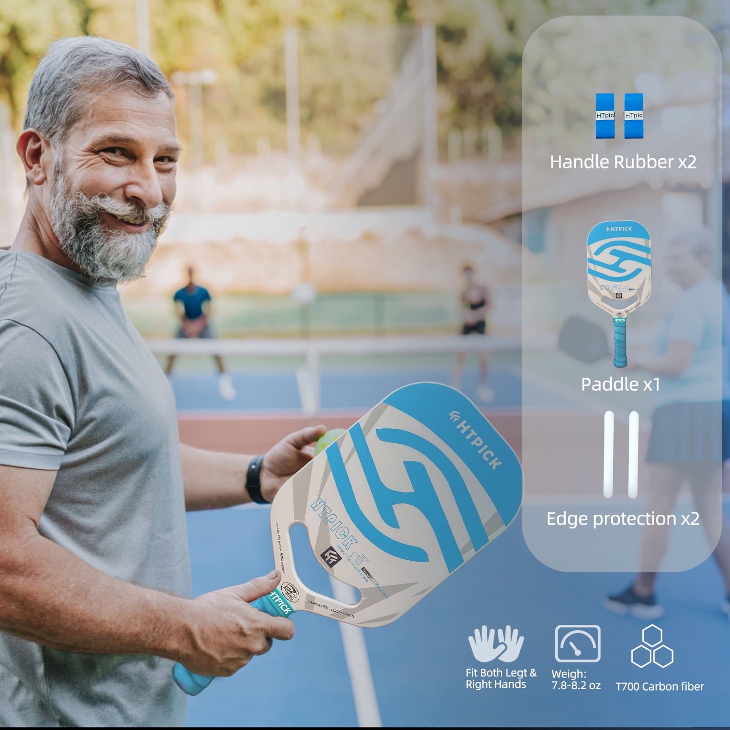 HTPICK Thermoformed Pickleball Paddle - T700 Carbon Fiber Surface, 16mm Honeycomb Core, Blue, USAPA Approved