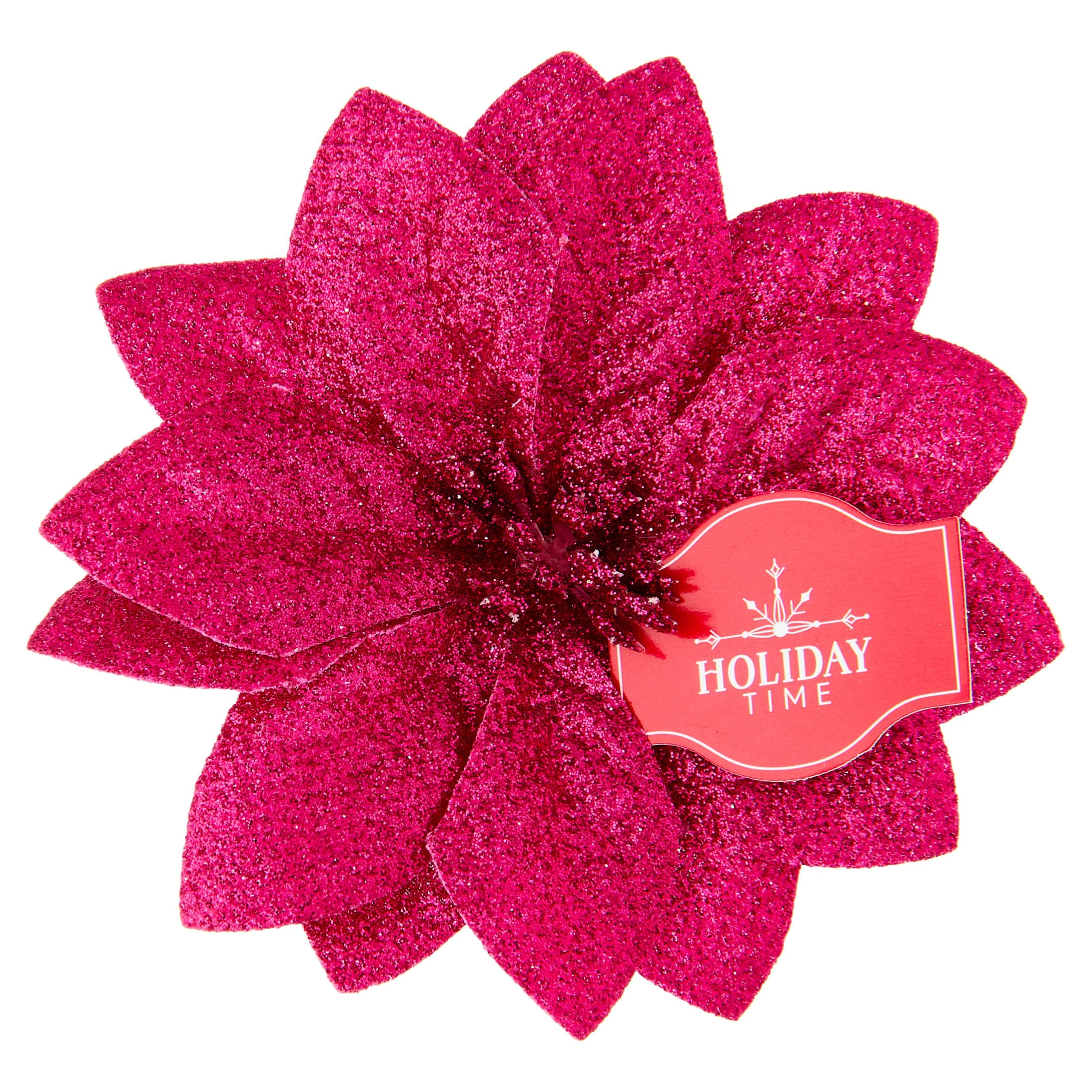 Hot Pink Poinsettia Christmas Clip Ornament, 3.8", by Holiday Time