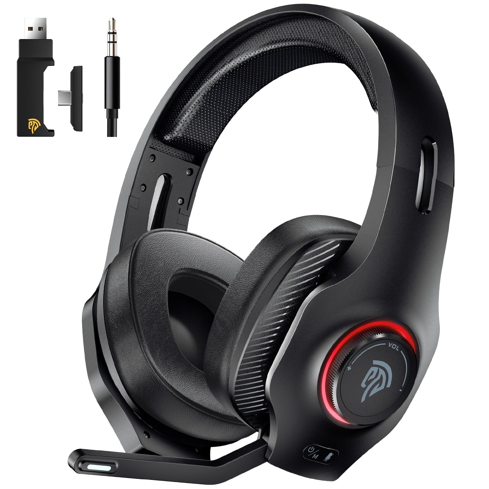 HTQ Wireless Gaming Headset with Microphone, 2.4G USB Wireless Headset for PS5 PS4 PC Switch Steam, Bluetooth 5.3, 45H Battery Life, RGB Lights