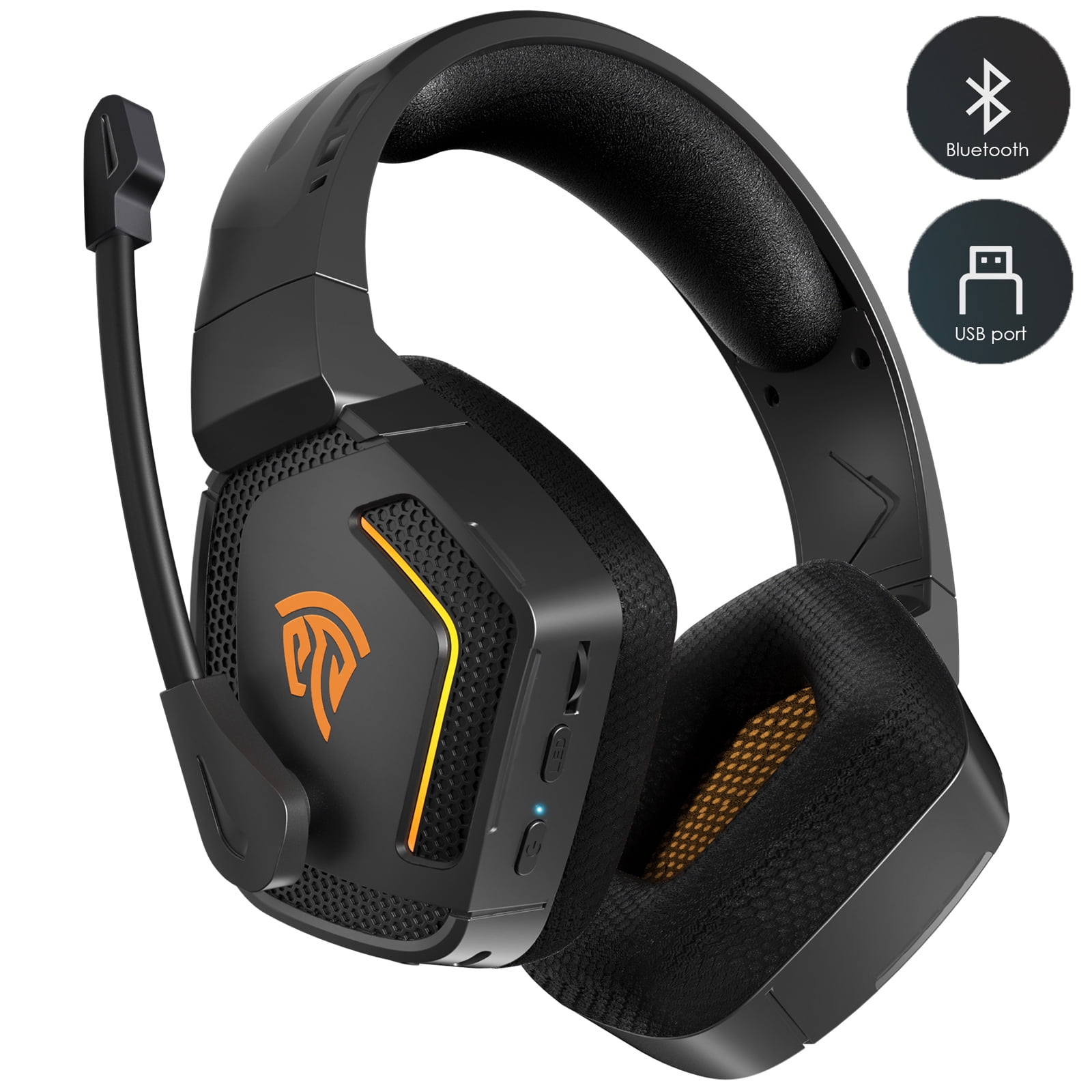 HTQ Wireless Gaming Headset for PS4,PS5,PC,Switch with Noise Cancelling Microphone, Stereo Sound Bluetooth 5.2 Gaming Headphones-Black